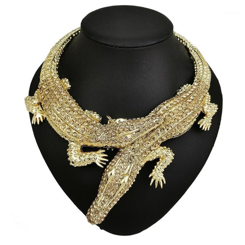 

Rhinestones Crystal Crocodiles Necklaces Statement Big Choker Alloy Bib Collar Maxi Vintage Party Jewelry Bijoux Femme UKMOC1