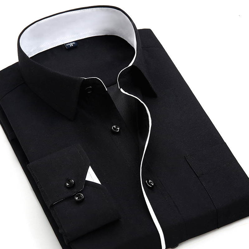 

2021 New Brand Long Sleeve Pocket Black Shirt for Men Smart Casual Spring Summer Shirts Fit 100%polyester Soft M1b8, Lm2-tf-bk21