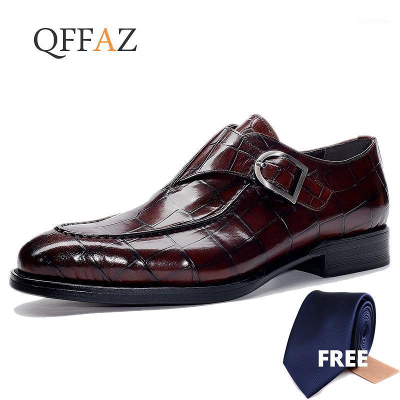 

QFFAZ New Fashion Alligator Pattern Single Monk Strap Formal Shoes Men Pointed Toe Dress Shoes Breathable Groom Wedding Shoe1, Black