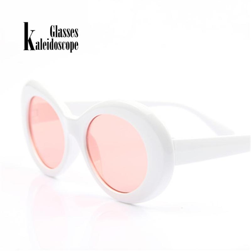 

Women Clout Goggles Men Kurt Cobain Glasses Vintage Oval Sunglasses Transparent Pink Lenses Eyeglasses, White;black