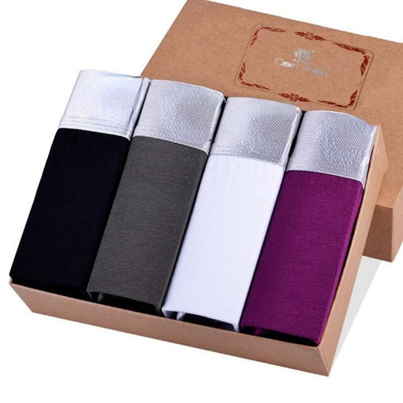 

4 Pieces Fashion Brand Mens Underwear Boxers High Quality Cotton Modal Designer Male Boxer Shorts Brand Under Wear for Man Plus Size 2XL Wholesale Dropping, Black