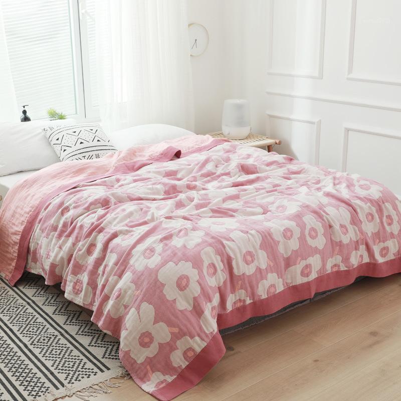 

5 Layers Muslin Cotton Throw Blanket for Beds Courtyard Travel Queen King Size Summer Air-conditioning Bed Sheet1