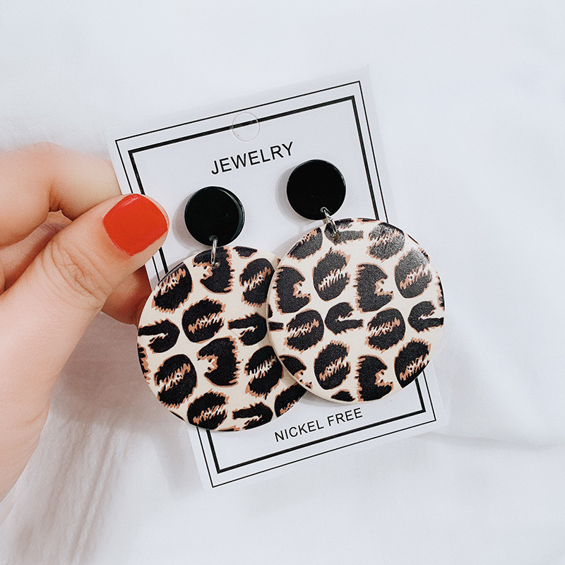 

Korean Version of the Exaggerated Wooden Leopard Earrings Jewelry Geometric Round Big Earrings Women's Statement