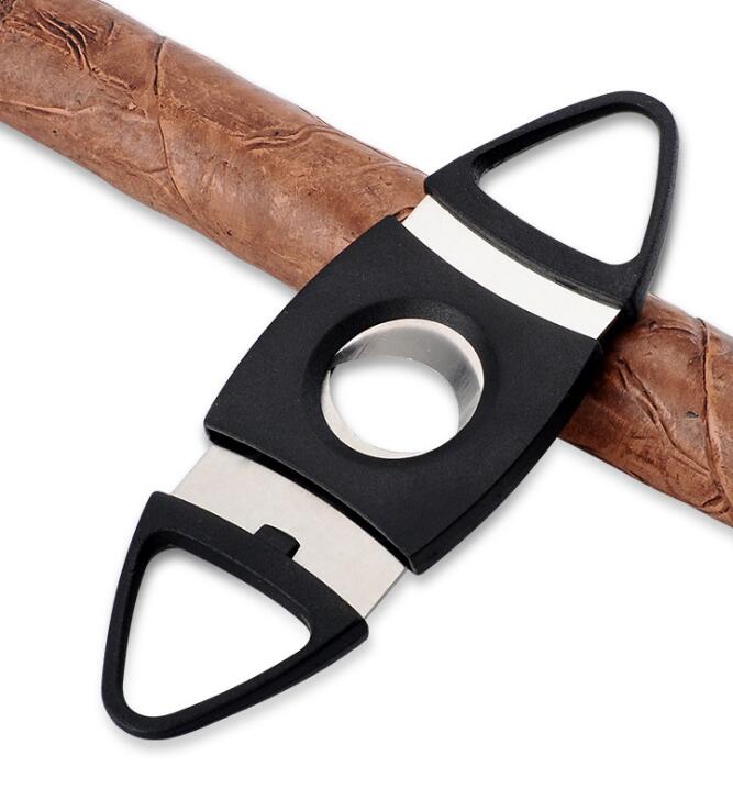 

200pcs High Quality Black Color Double Two 2 Blade Stainless Steel Cigar Cutter Scissor Scissors Cutters Black Plastic Handle Pocket Size