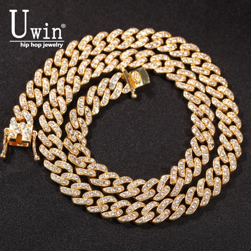 

Uwin 9mm Miami Link Rhinestone Cuban Chain Full Iced Out Punk Bling Charm Hip Hop Jewelry Statement Necklace