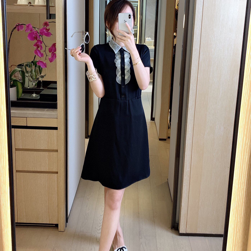 

Spring and Summer New Seam Organza Short-sleeves, Black-and-loose Casual Dress Women's Clothes High Quality Designer Tmbc