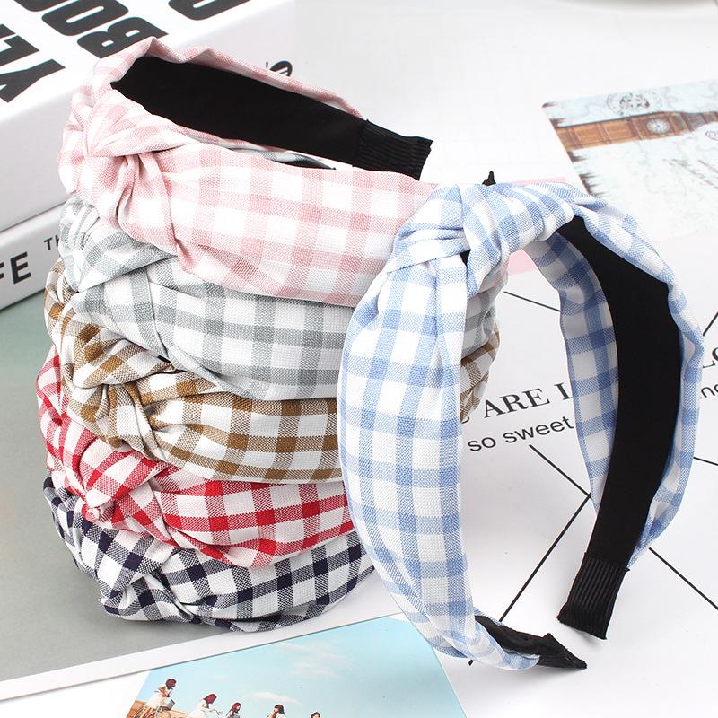 

2020 Fashion Hair Accessories Women's Retro Middle Knotted Hair Band Fabric Sweet Plaid Wide-brimmed Hairband Headband Girl