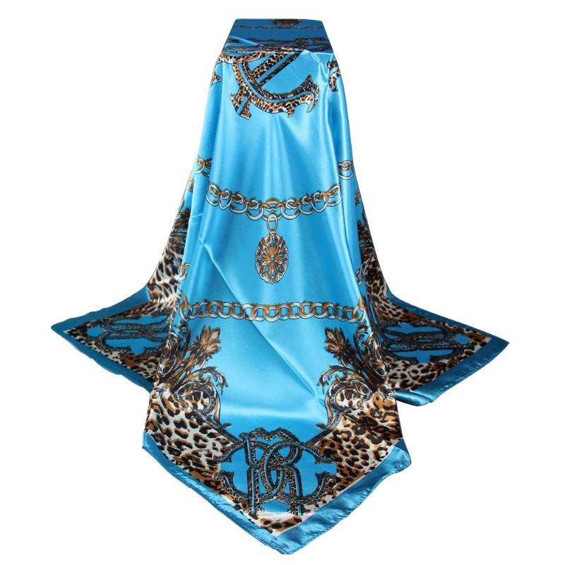 

90x90cm Elegant Square Female Neck Imitated Silk Indoor Outdoor Travel Summer Autumn Gift Women Satin Shawl Soft Printed