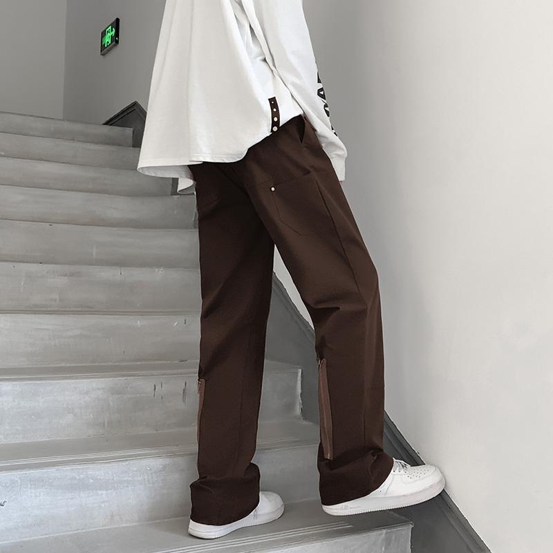 

Men's Pants Brown/Black Cotton Casual Men Fashion Retro Pocket Cargo Streetwear Loose Hip-hop Straight Mens Trousers