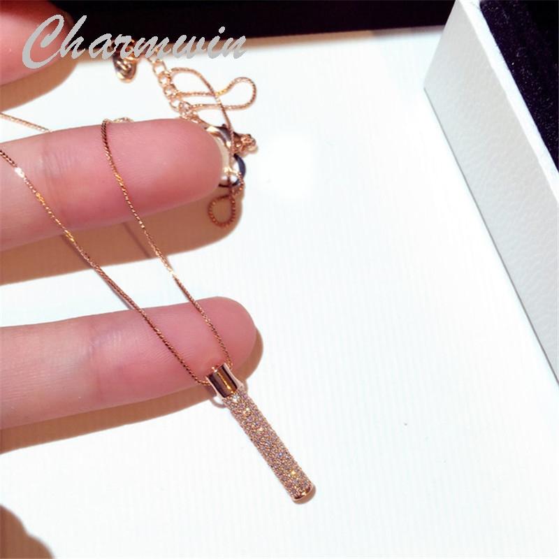 

Charmwin Fashion Simple Short Necklaces For Women Pendant Necklaces Rhinestone Rose Gold Color Clavicle Women One Word
