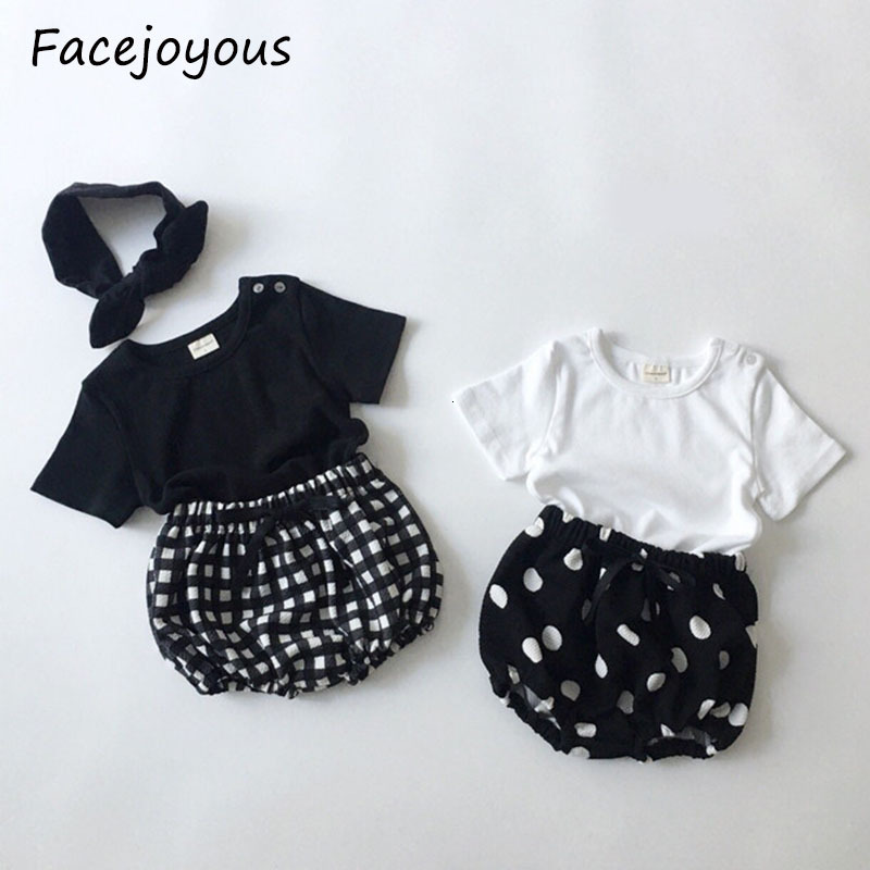 

2021 New 3pcs Summer Newborn Baby Girl Clothes Set Cotton Casual Short Sleeve T-shirt Tops+shorts+headband Toddler Infant Outfit Suit Uok4, Shirt pant headband1