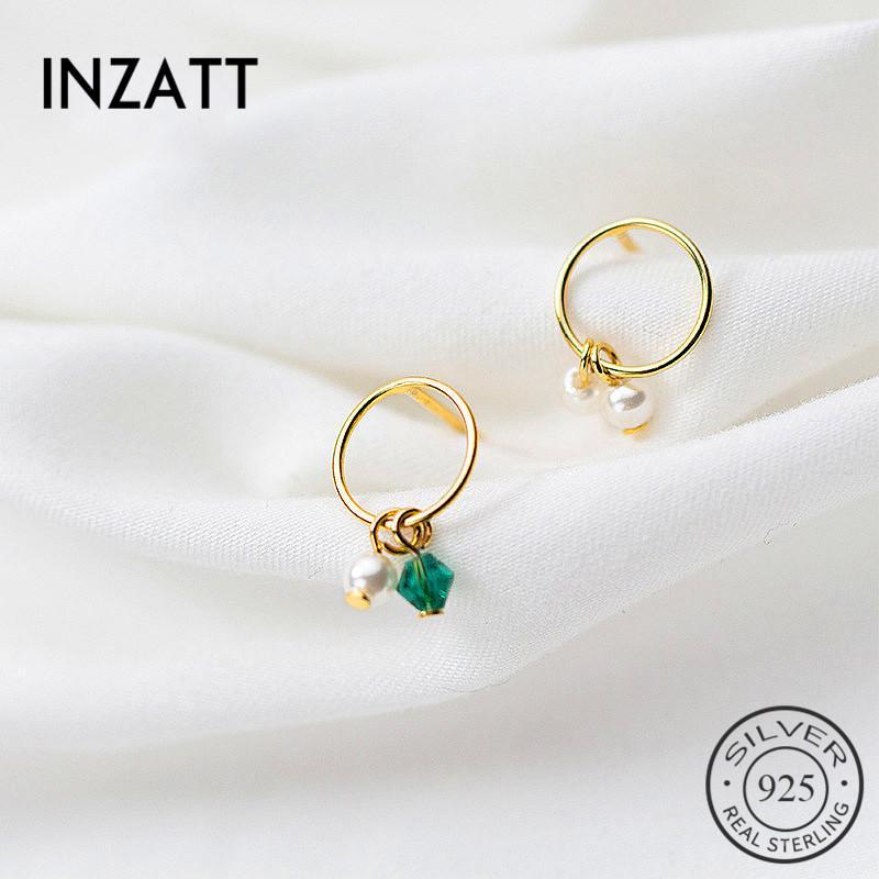 

INZAAsymmetry Romantic Pearl Green Crystal Dangle Drop Earrings Original 925 Sterling Silver Fine Jewelry Gold Color gift1