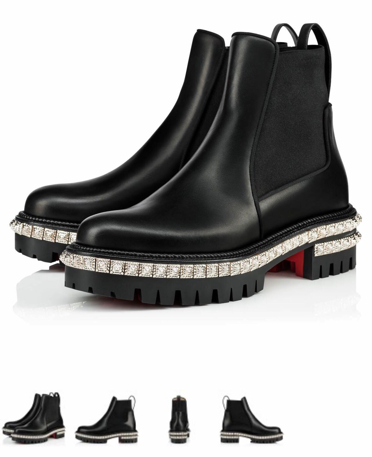Elegant Winter Women's Red Bottom Boots Black Genuine Leather By The River Studs Ankle Boots For Women Party Dress Lady Walking Shoes