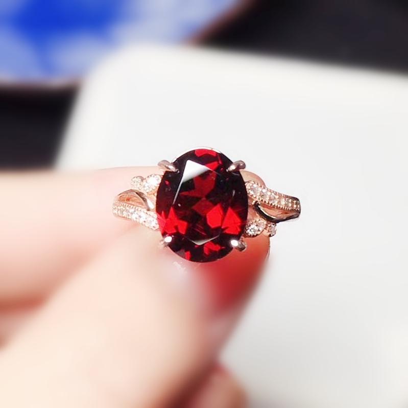 

Cluster Rings Natural Real Red Garnet Oval Style Ring Per Jewelry 9*11mm 3.8ct Gemstone 925 Sterling Silver Fine T207313, Golden;silver