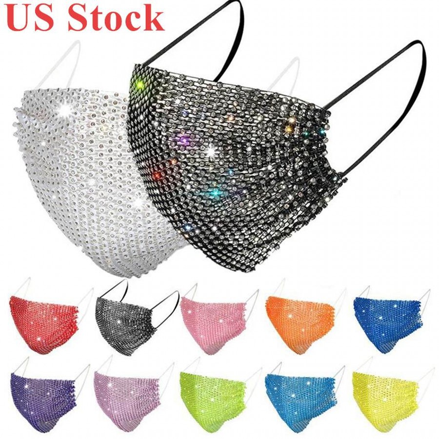

US Stock Party Masks Fashion Gliter Female Women Dustproof Facemask with Drill Sun Protection Bling PM2.5 Mouth Masks Rhinestone Mask