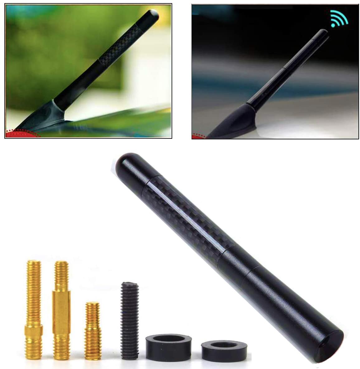 

4.7" Universal Carbon Fiber Aluminum Car AM/FM Radio Aerial Antenna with Screw