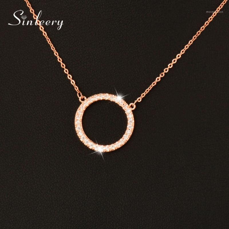 

SINLEERY Shiny Paved Tiny Crysral Circle Round Necklaces & Pendants Silver/Rose Gold Color Chain Jewelry For Women XL089 SSB1