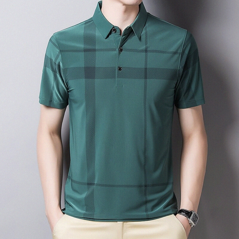 Men's Golf Shirt Tennis Shirt Plaid Collar Button Down Collar Daily Work Print Short Sleeve Tops Business Basic Green Blue Black y3Z1#