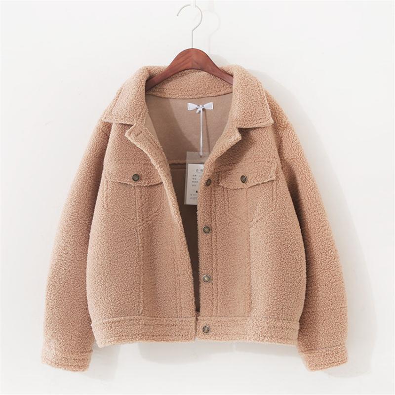 

2020 New Women's Woolen Coat Solid Short Section Listing Lady Long Sleeve Warm Suede Jacket Winter Female Coats Outerwear WZ1030, Beige