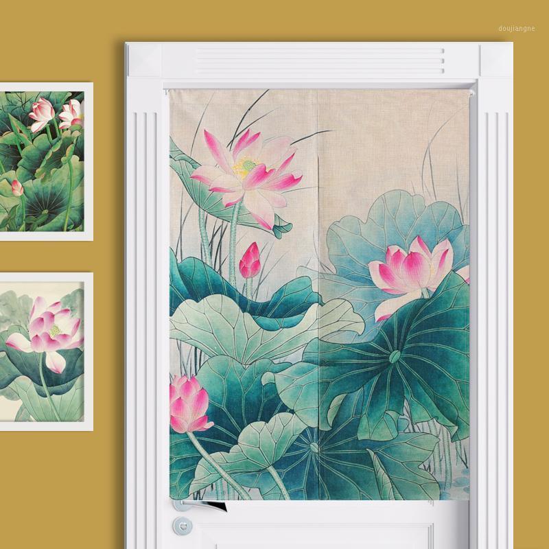 

Lotus pond Chinese style Retro scenery Door Curtain Linen Tapestry Study Bedroom Home Decor Bedroom Kitchen Curtain1