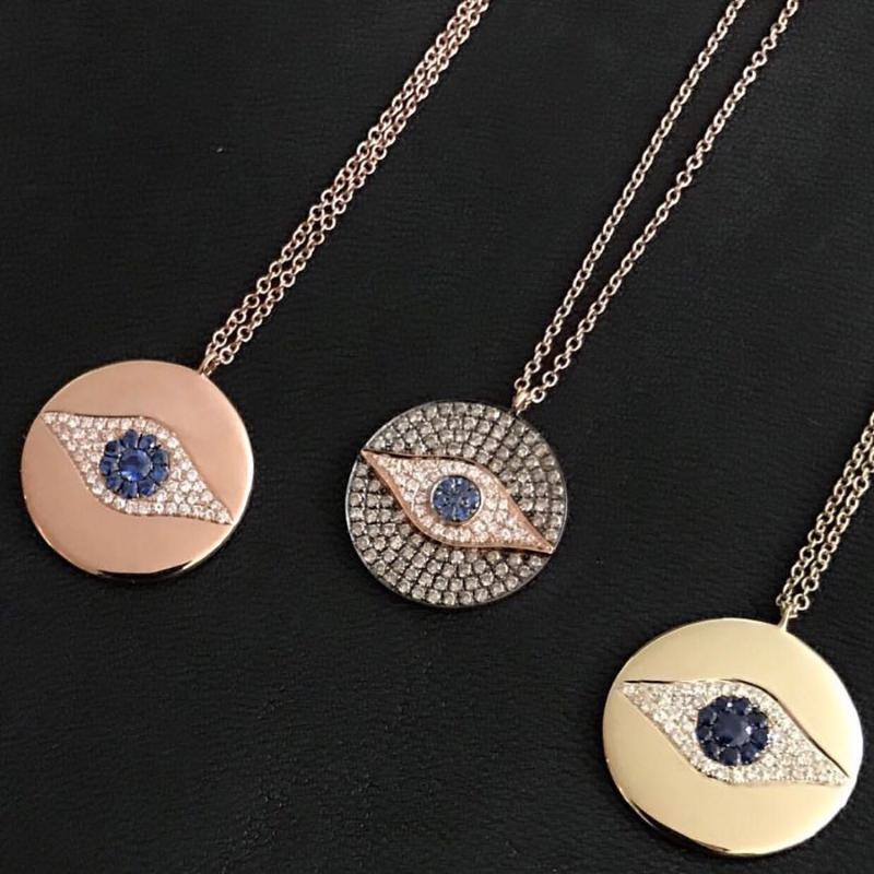 

Wholesale Geometric Fashion Women Jewelry Gold Color Micro Pave CZ Lucky Evil Eye Round Coin Necklace