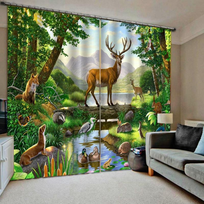 

Custom size Pastoral cartoon forest animal pattern blackout curtains for living room bedroom window curtains home decoration, As pic