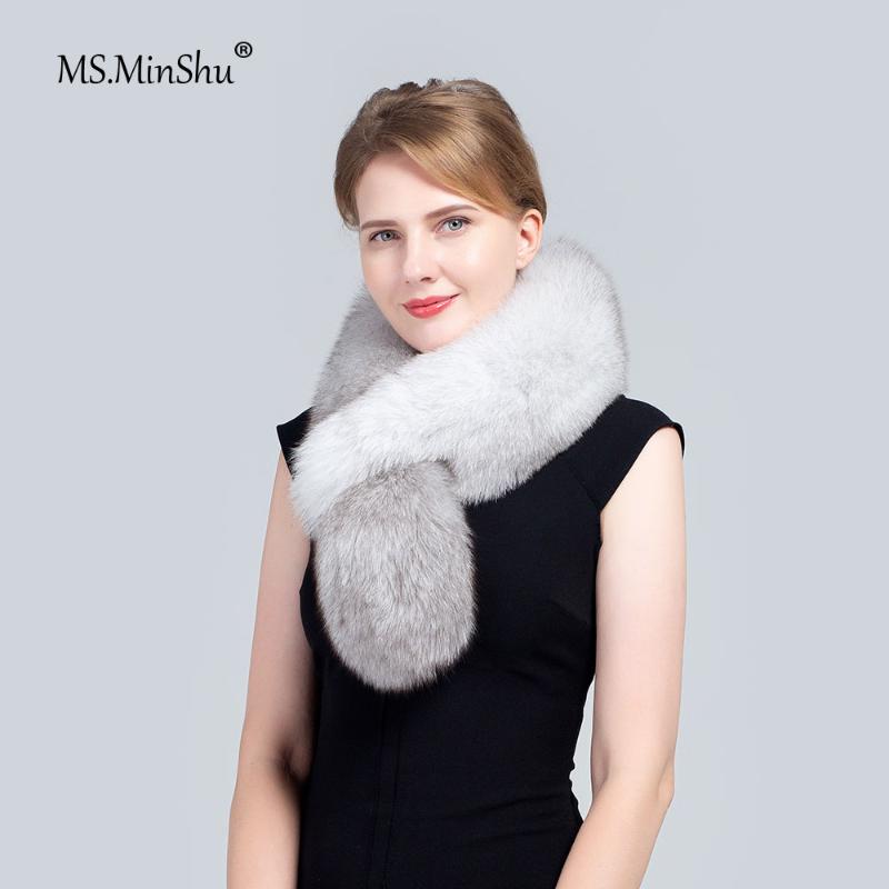 

MS.Minshu Natural Fur Scarf Women Real Skin Collar Full fur Scarf Natural blue 100%