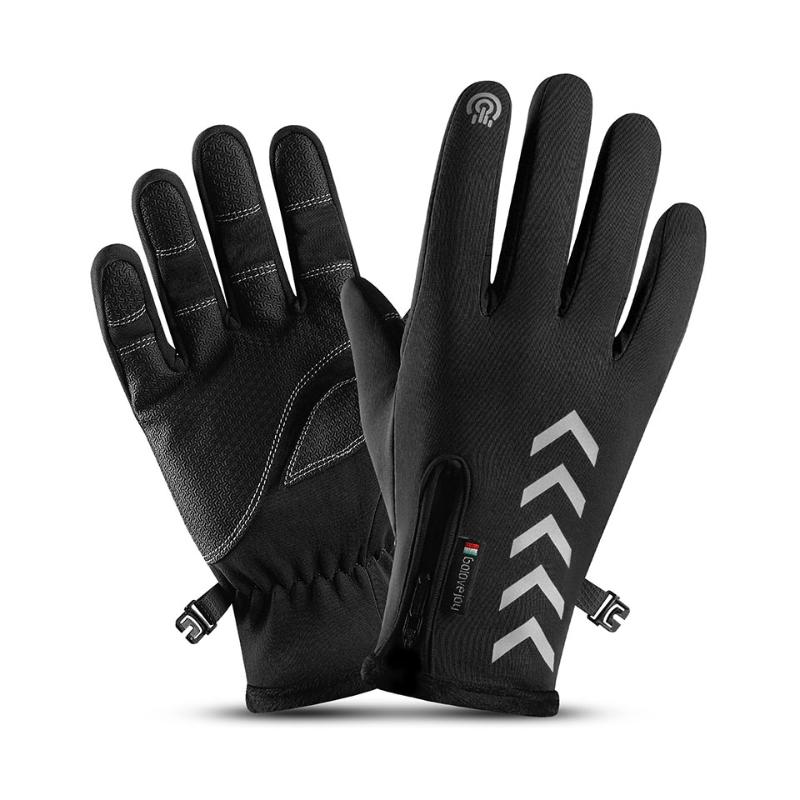 

Loogdeel Ski Snowboard Gloves Windproof Waterproof Cold and Warm Night Reflection Five Finger Touch Screen Full Finger Ski Glove, Black