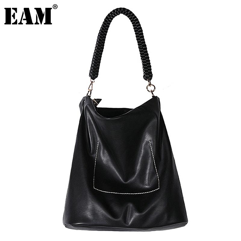 

[EAM] Women New Weave Strap Large Capacity PU Leather Flap Personality All-match Crossbody Shoulder Bag Fashion 2021 18A1232, Black