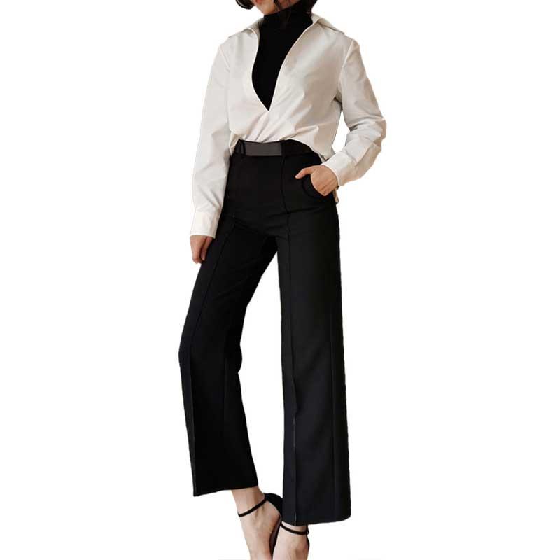 

2021 Pants Women Full-length Simple Elegant Slim Students Womens Straight Trousers Korean Style High Quality Female Suit Pants, Black