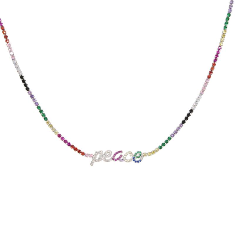 

New peace Bless happy love Letter choker necklace in pendant necklace with rainbow CZ chain silver color women jewelry accessory