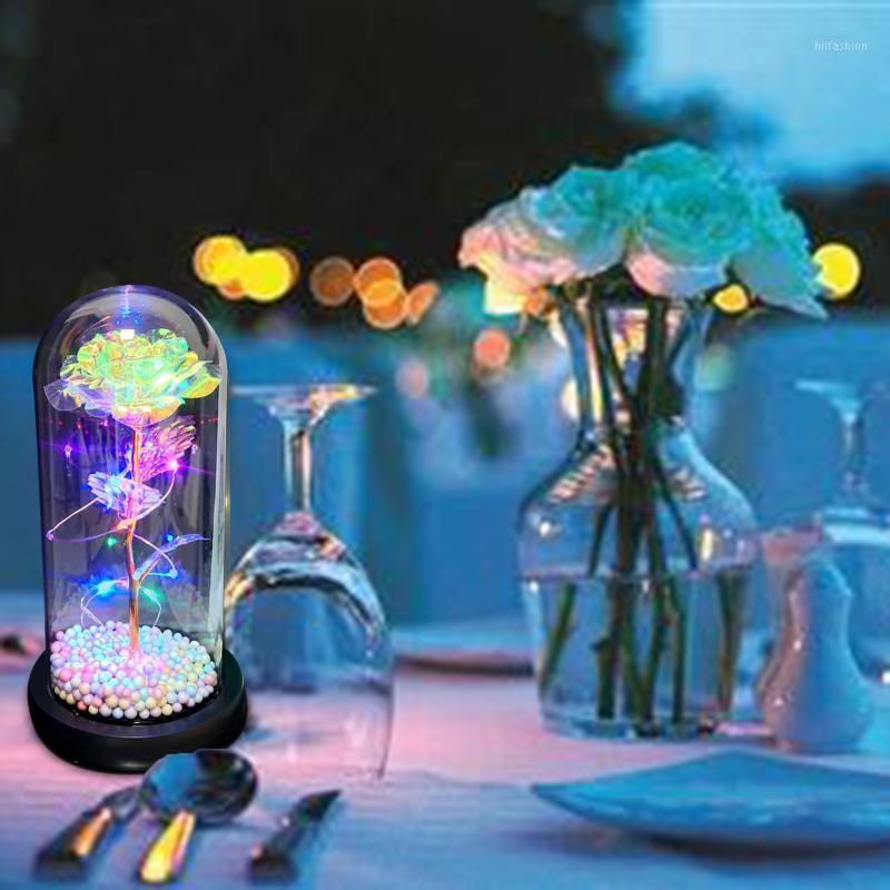 

Gift Shop LED Glow-In-The-Dark Glass Cover Rose Artificial Flower Eternal Flower Couple's Gift Valentine's Day Free ship1
