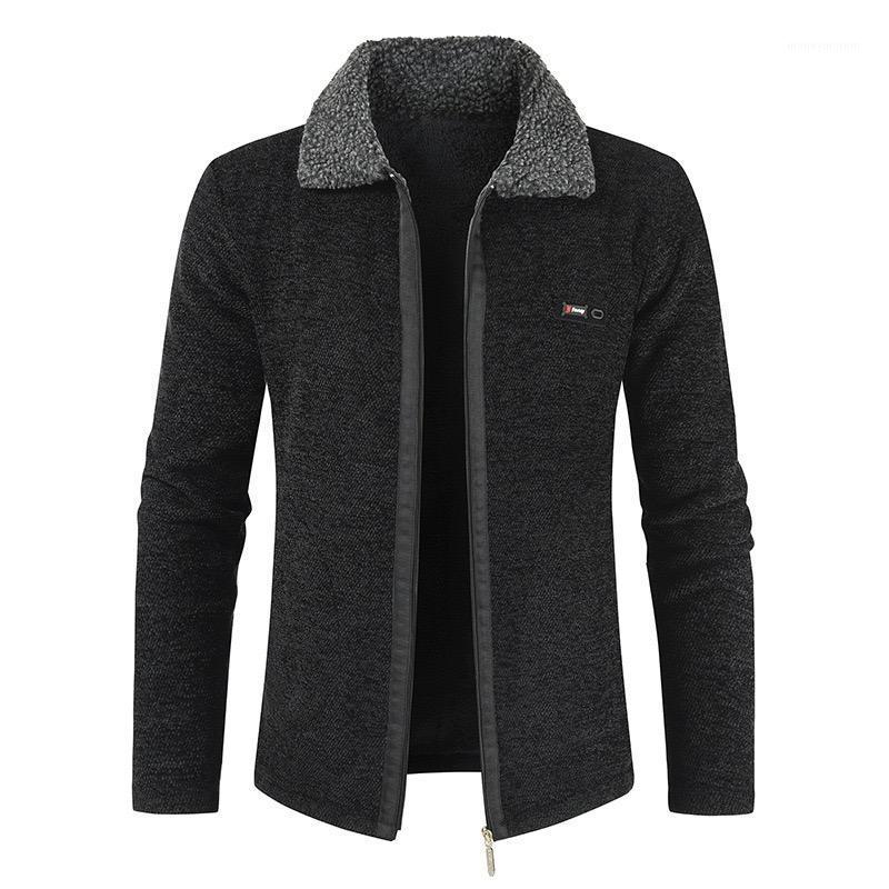 

New Arrival Plus Velvet Thicken Mens Zipper Cardigan Cotton Solid Color Oversize Cardigans Casual Stand Up Collar Korean Clothes1, Black