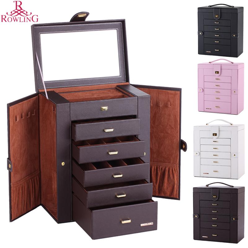 

Large Capacity Jewelry Box Big Butterfly Cosmetic Chest Mirrored Leather Jewelry Cabinet Necklace Hook Ring Rolls PU Case ZG241