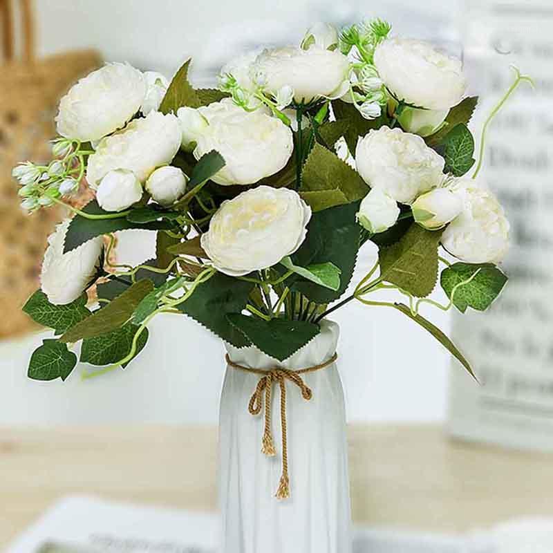 

1 Bouquet 5 Head Artificial Silk Flowers Peony Home Wedding Party Decor White Rose Fake Flower 4 Small Bud Bouquet Fashion1, Fzh001purple