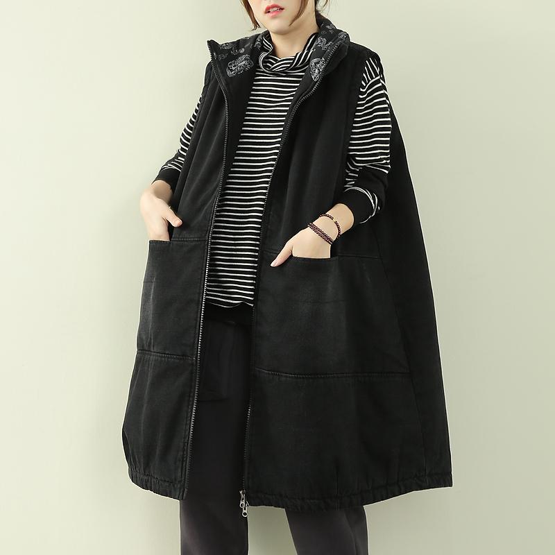 

Female new autumn and winter plus size casual mid-length outerwear quilted loose denim vest, Black