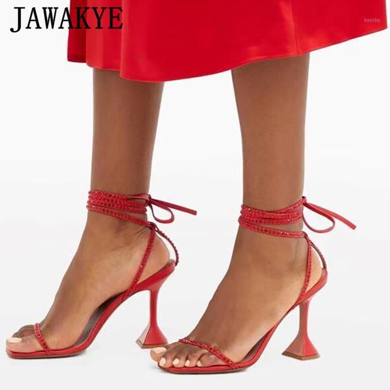 

Designer Cup Heels Crystal Shoes Gladiator Sandals Women Ankle Strap Red Stilettos Sexy Summer Wedding Party Bridal Shoes Woman1, Red slippers
