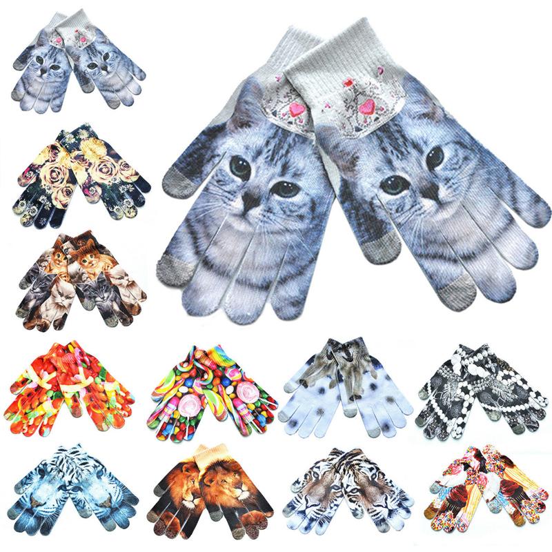 

Five Fingers Gloves 1Pair Touch Screen 3D Print Digital Painting Knitted Funny Warm Winter Men Knitting Women Casual Multi-Color