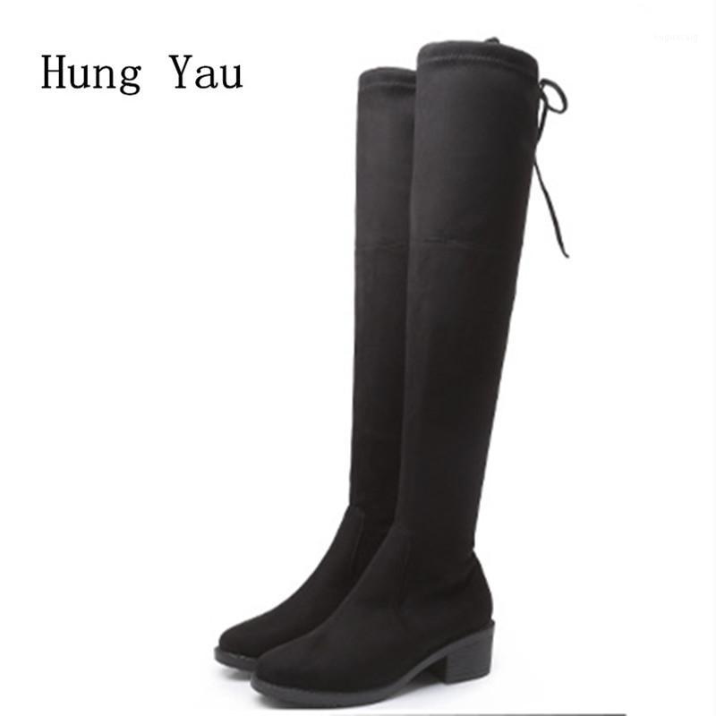 

Women Snow Boots Over-the-Knee 2020 Winter Short Plush Female Casual Shoes Woman Flat Fashion Lace Up Platform Plus Size 34-431, Gx-2 black