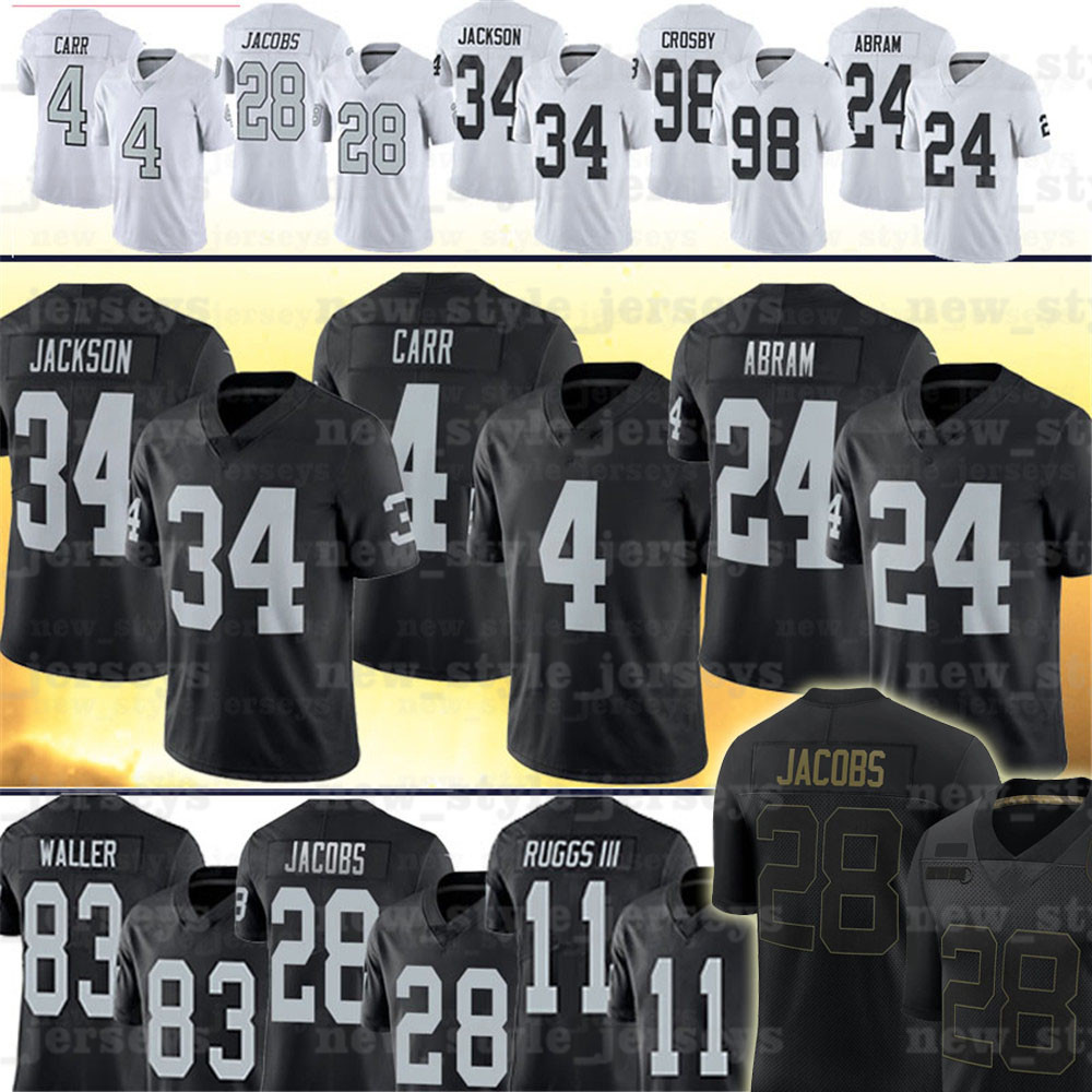 

28 Josh Jacobs 24 Johnathan Abram 4 Derek Carr Henry Ruggs III 34 Bo Jackson 83 Darren Waller Clelin Ferrell Maxx Crosby Football Jerseys, Men(tu xi zhe)