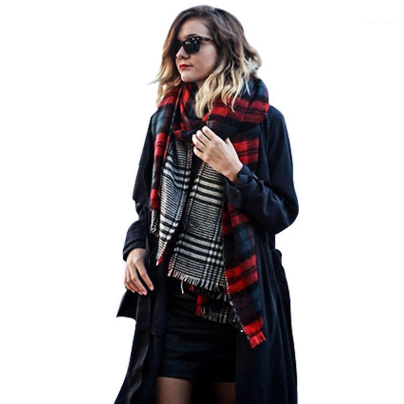 

2020 winter black white plaid cashmere scarf for women thick warm knited luxury winter shawls and wraps ladies foulard1