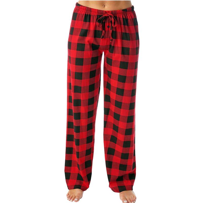 

Hot Sale Ladies Plaid Printing Pants Women Autumn Winter Fashion Casual Plaid Printed Pants Full Length Long Trousers, Red