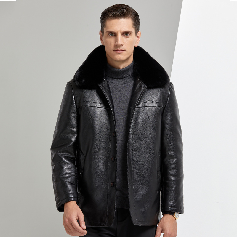 

2020 Winter New Leather Jacket From Middle-aged Male Plutonium and Old People Thickening Fur Warm Cotton More Clothes Size Ojpd, Brown