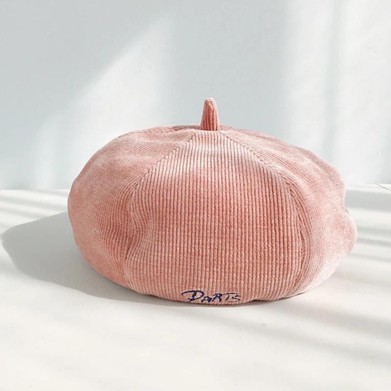 

2020 New Corduroy Beret Fashion Chic Embroidery Letter Berets Autumn Winter Retro Painter Cap Female Pumpkin Hats, Black
