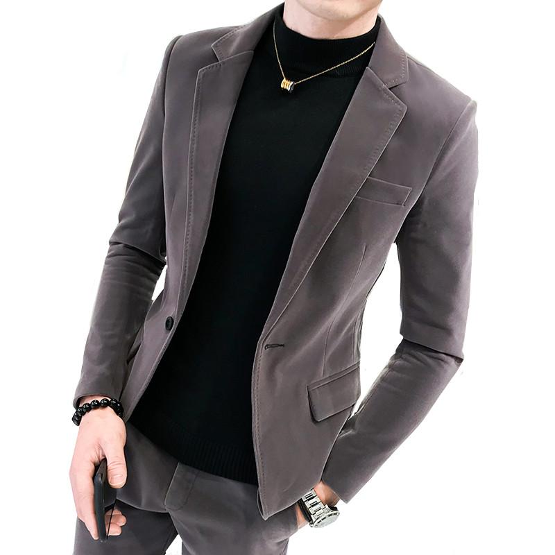 

Autumn New Style Men's Suede Blazer Stylish Slim Fit Single Button Wedding Party 2 Pieces Jacket Suit Pants Trousers Coat Set, Black