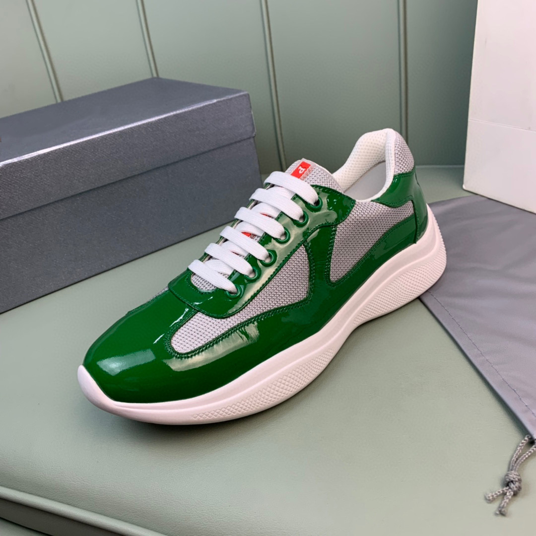 

Men America'S Cup Bike Fabric Sneakers Shoes Patent Leather Mesh Flat Shoe Rubber Trainers Designer Sneaker Green red Lace-up Nylon Casual Walking, 12