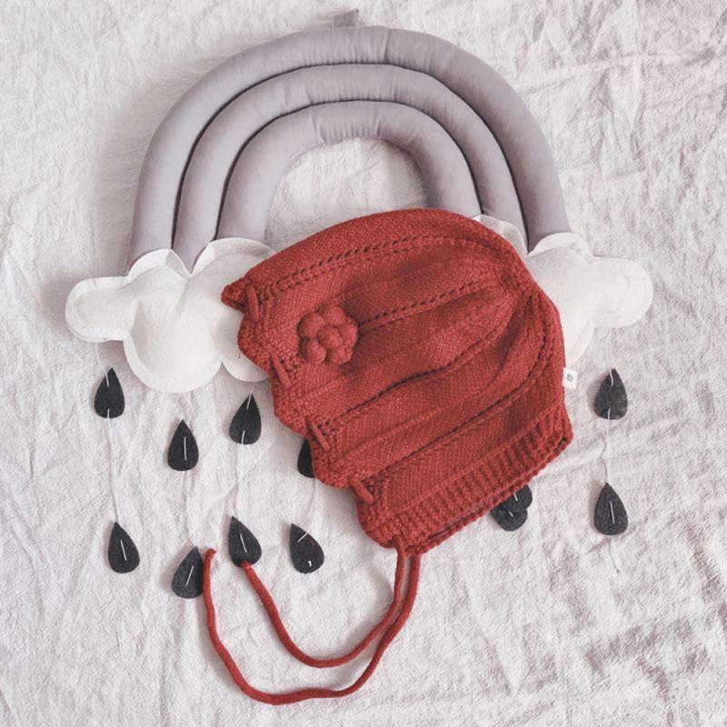 

Winter Baby Girls Toddler Solid Print Hats With Flower Design Casual Caps Headwear 1-3T, White