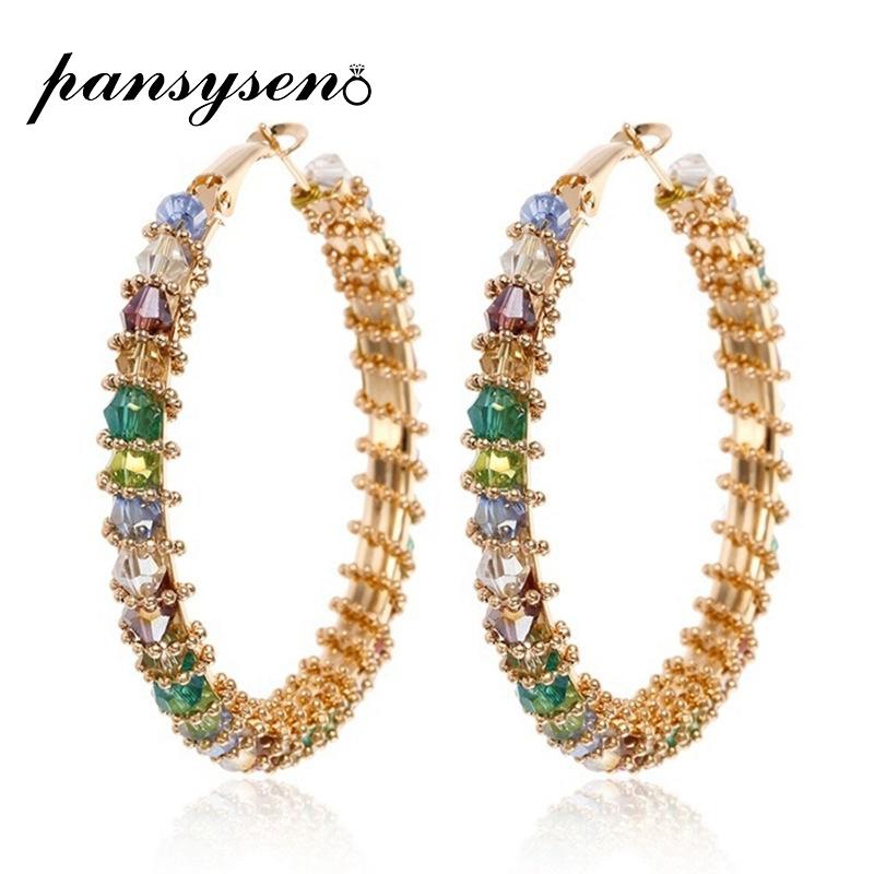 

PANSYSEN Bohemia Big Rould Circle Hoop Earrings For Women Engagement Anniversary Party Silver 925 Jewelry Gemstone Earrings Gift