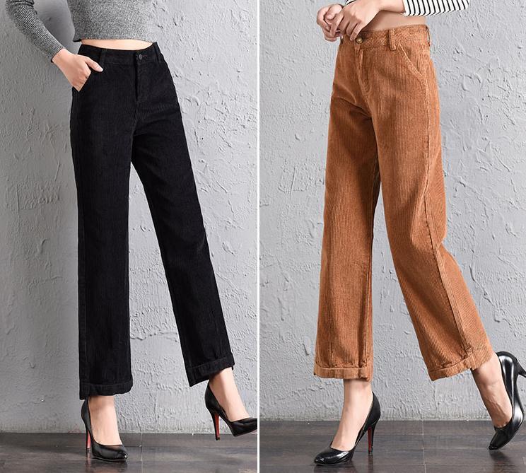 

Women's Corduroy Legs Long Winter New Retro Pants Waist 8v6w, Haji