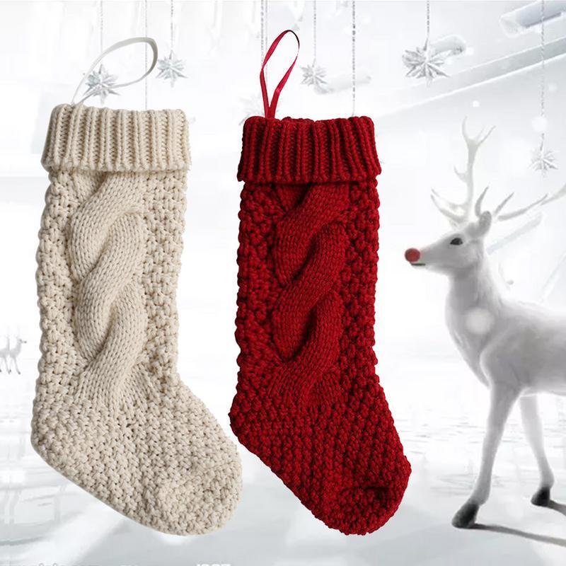 

Hand Knitted Christmas Gift Bag Christmas Socks Candy Bag Decorative Stocking1